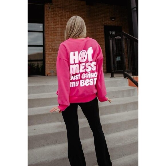 NWT KatyDid Pink Sweatshirt Hot Mess Doing My Best Womens Size 2XL Cozy NEW‎ - Picture 1 of 12